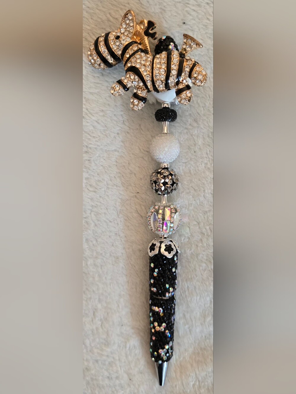 Black and White Beaded Pen - Zebra